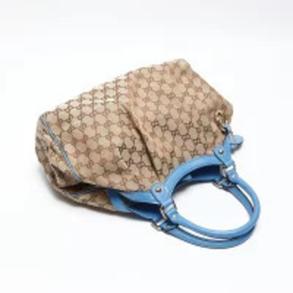 Gucci GG Canvas Sukey Blue Leather Handbag Beige - Picture 9 of 13